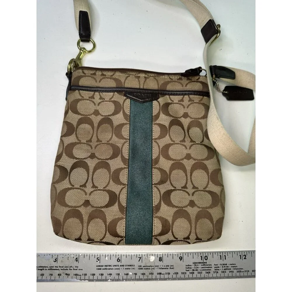 Coach Crossbody Small Canvas Signature Bag Tan/Green